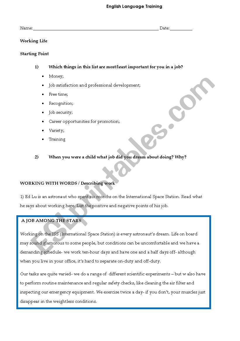 Business English Working Life worksheet