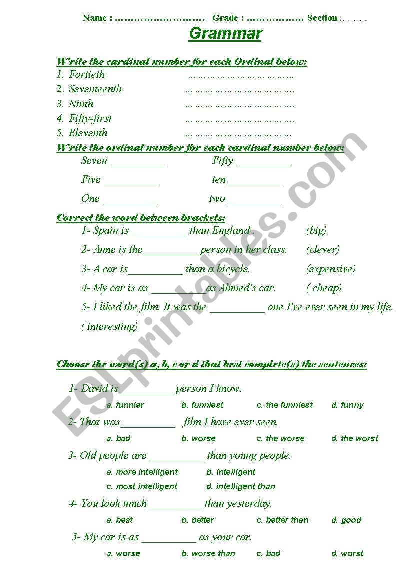 comparison worksheet