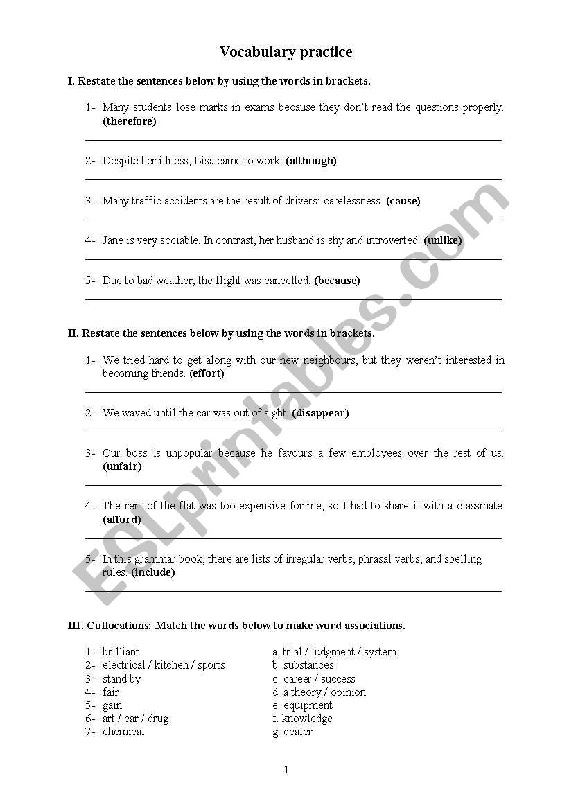 vocabulary worksheet worksheet