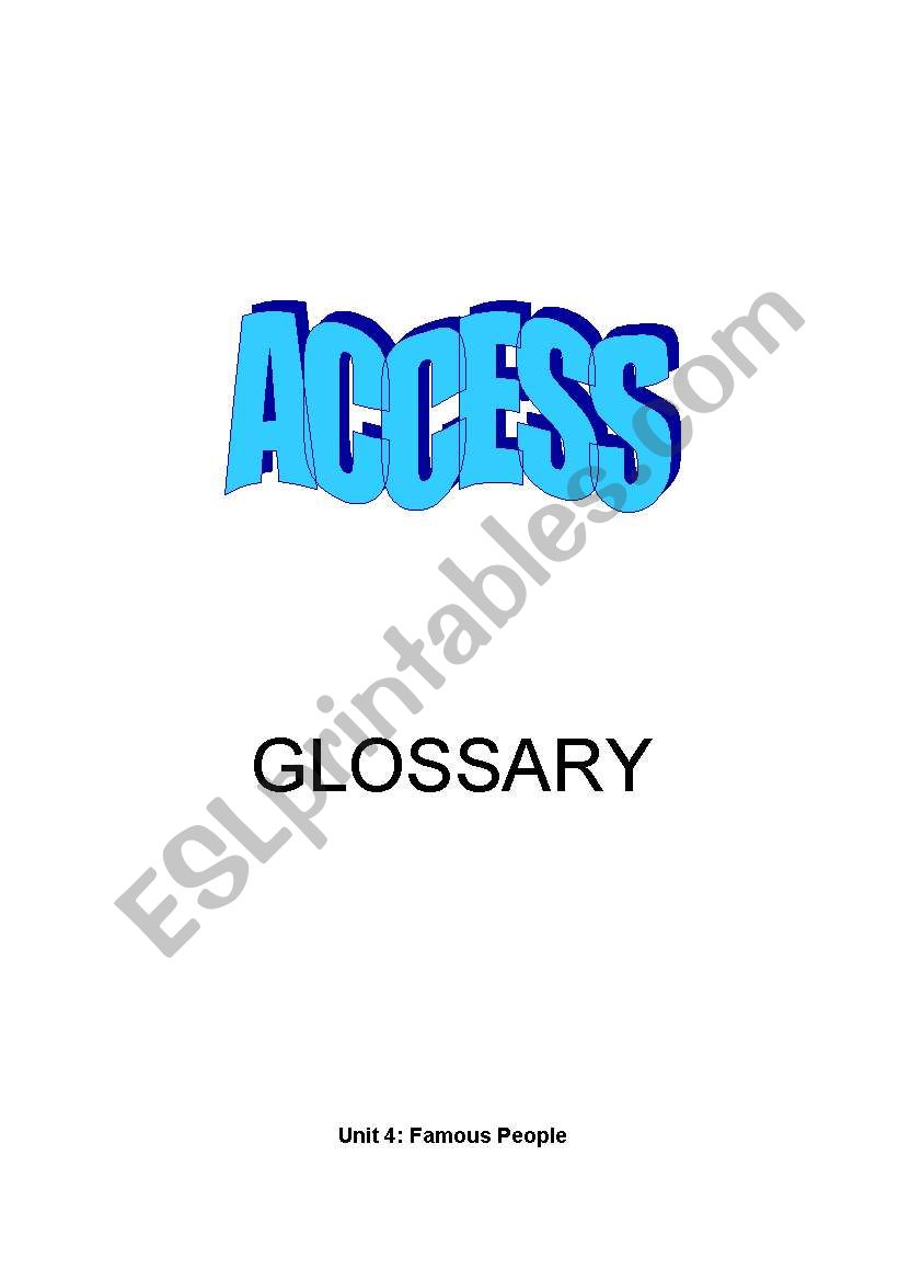 Glossary for the Book Access worksheet
