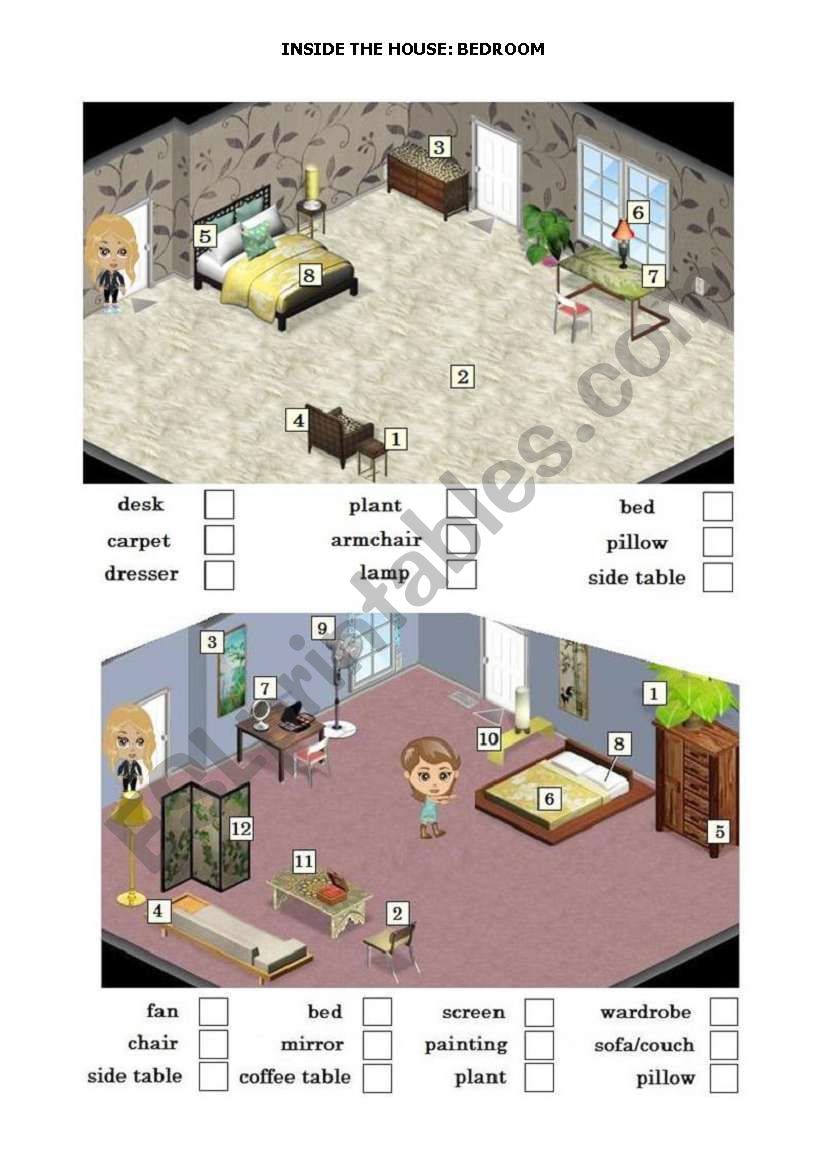 Inside the house: Bedroom worksheet