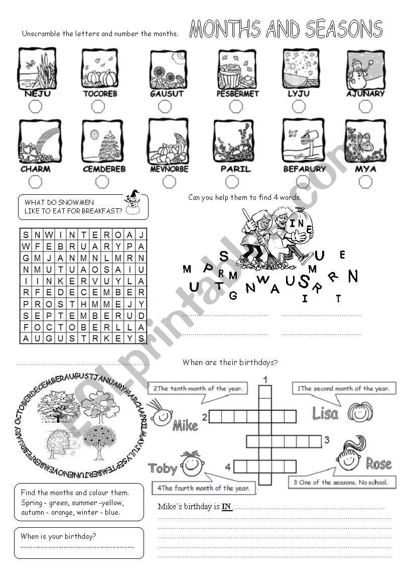 Months and seasons worksheet