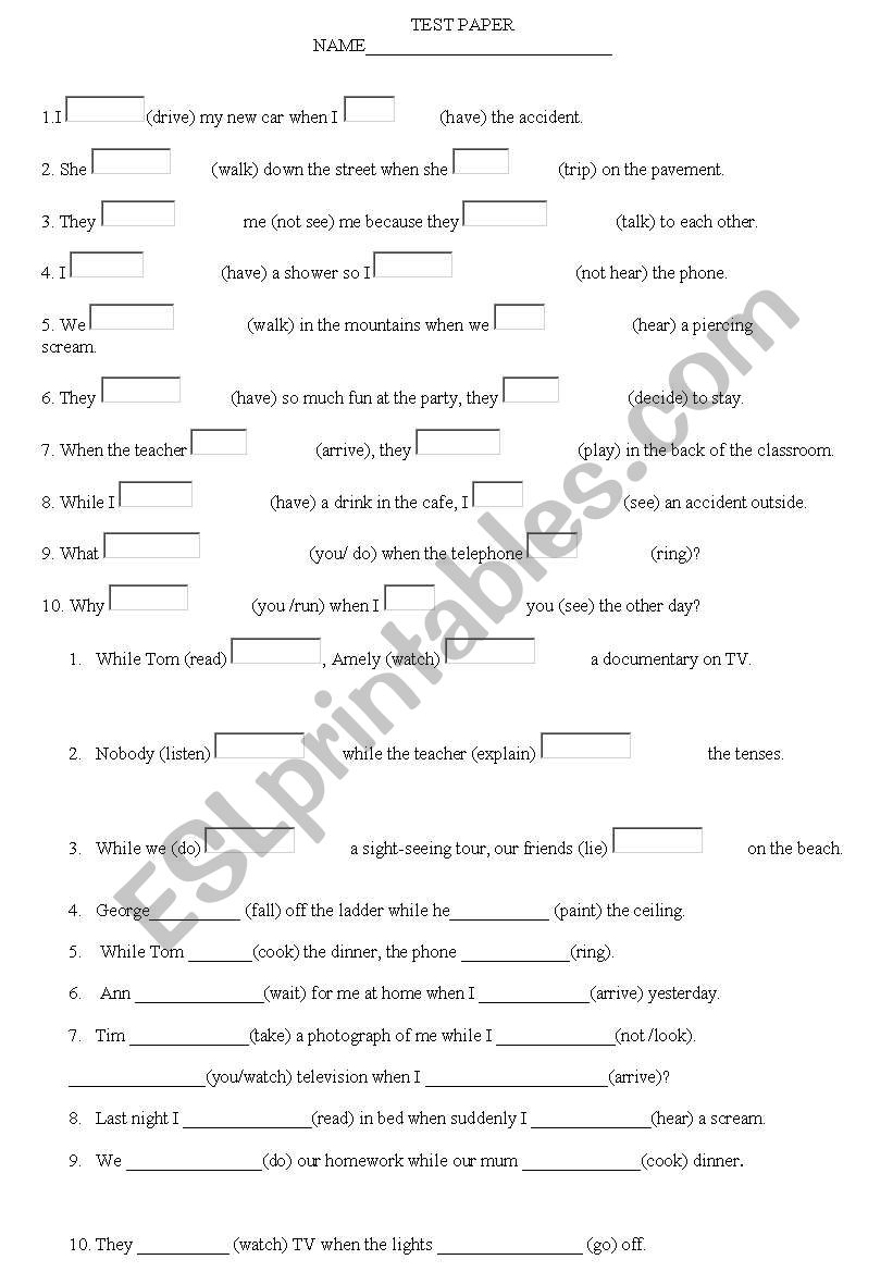 test paper worksheet