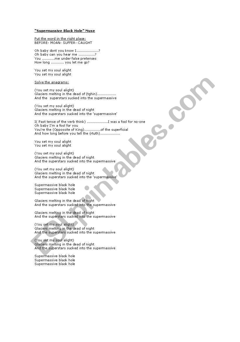 Supermassive by Muse  worksheet