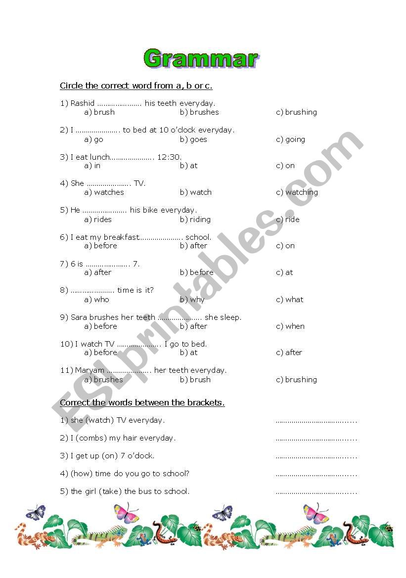 my activity worksheet