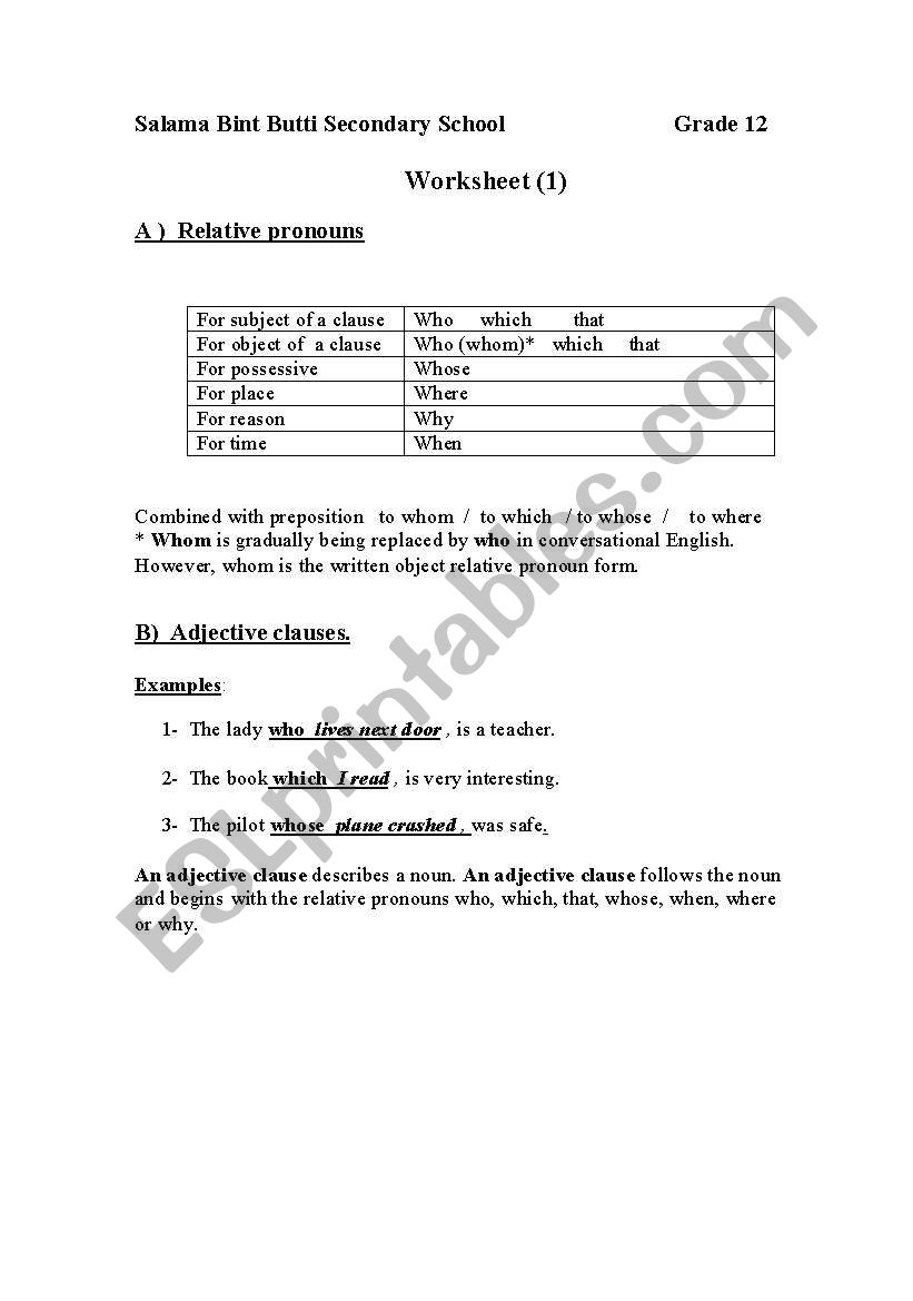 reflexsive pronouns worksheet