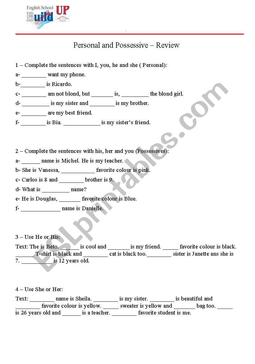 Possessives and  Personal review