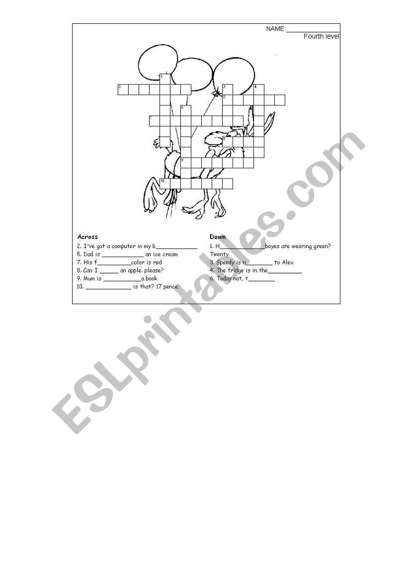 A flying crossword 1-4 worksheet