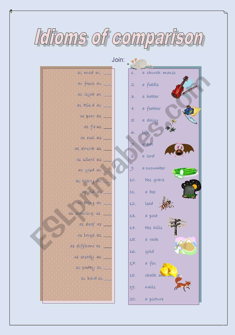 Idioms of comparison worksheet