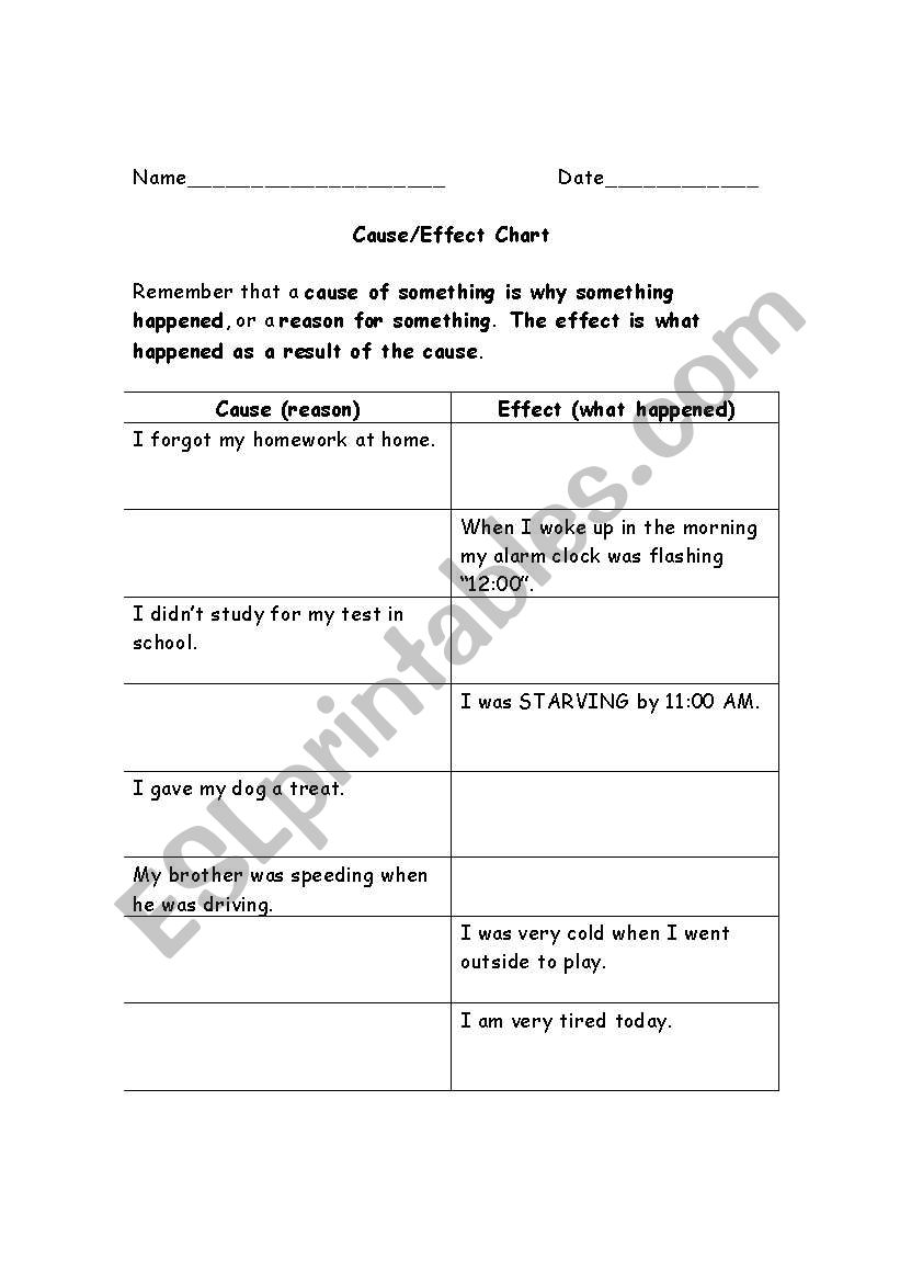 Cause and Effect worksheet