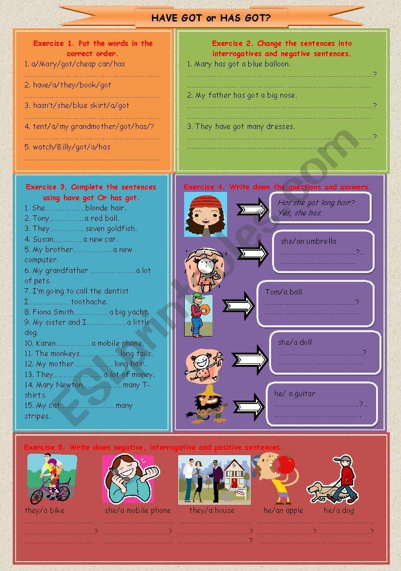 Have got or Has got? worksheet