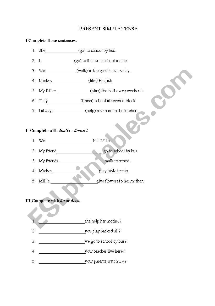 present simple tense worksheet