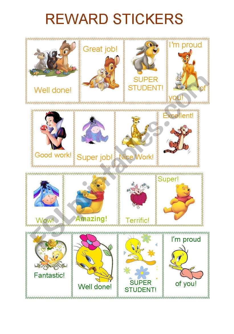 Reward stickers worksheet