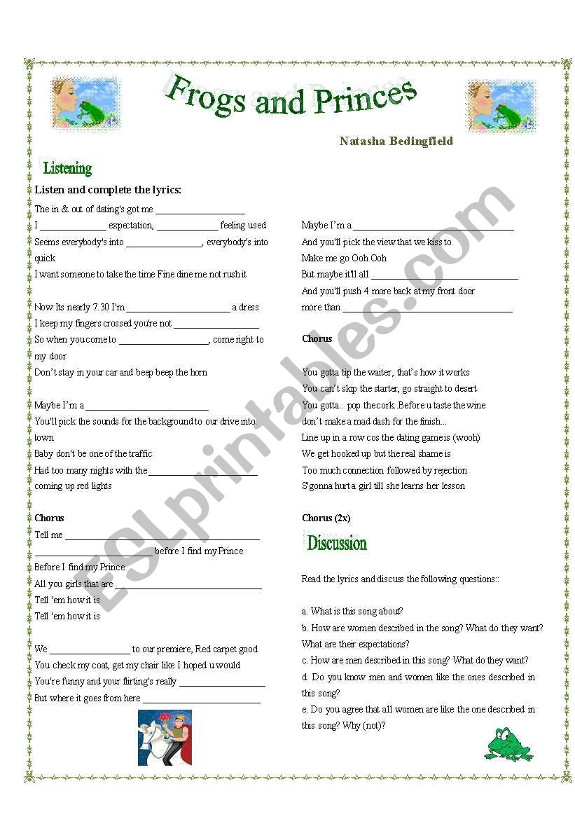 Song - Frogs and Princes worksheet