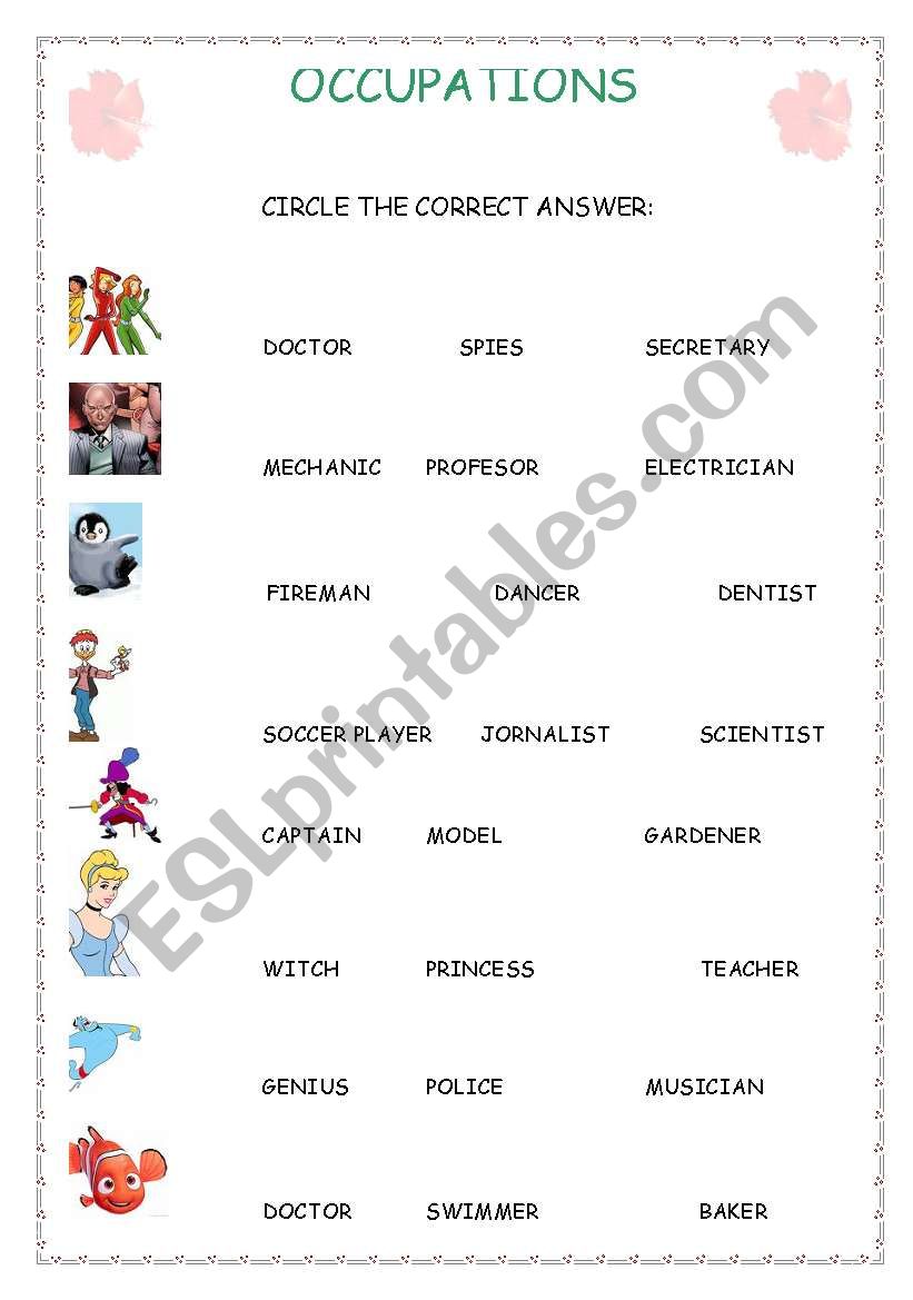 Occupations for kids worksheet