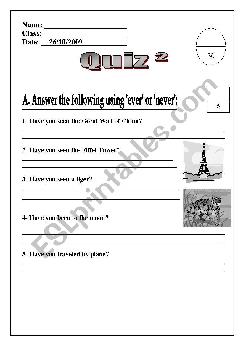 grade five quiz worksheet