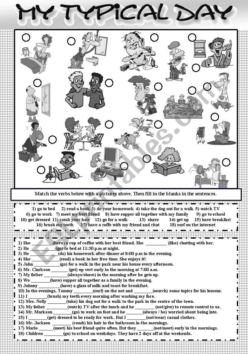 My Typical Day B&W Editable worksheet