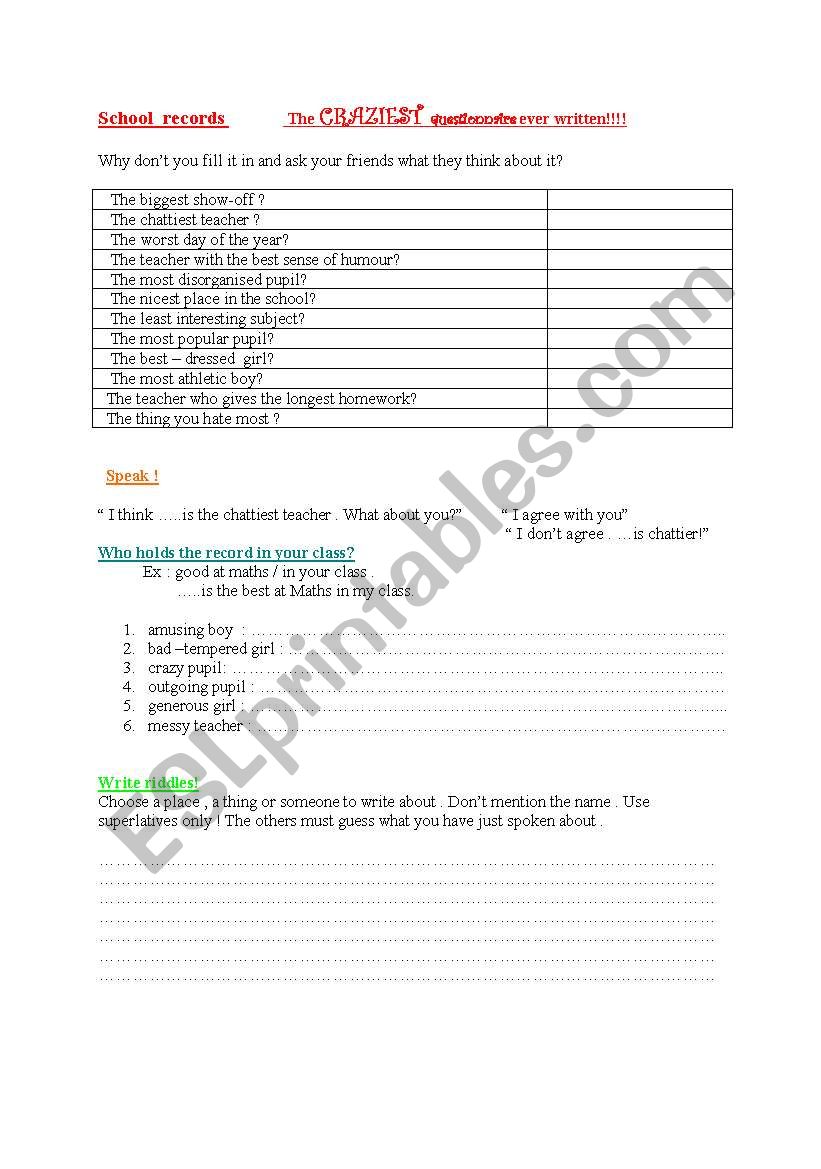 School records! worksheet