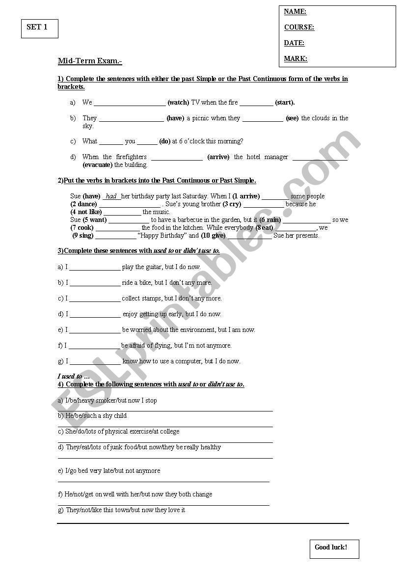 past simple-past continuous worksheet