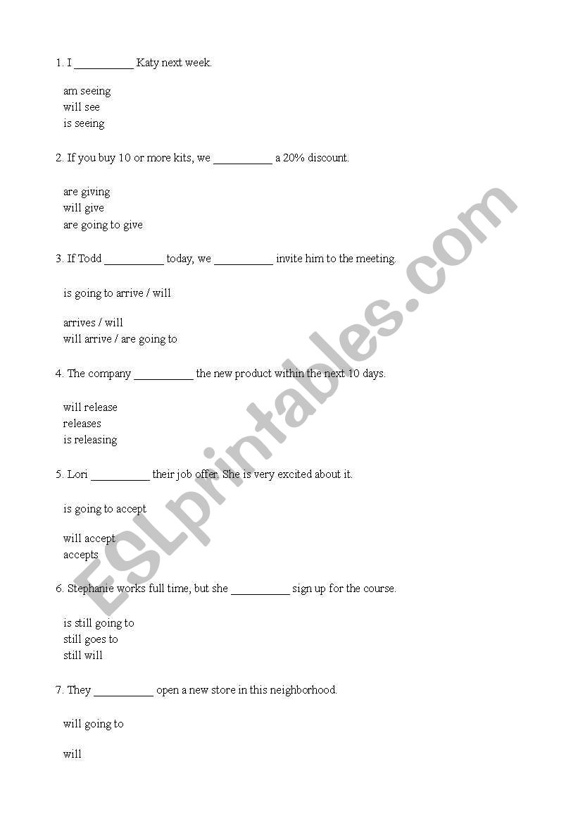 Multiple choice quiz worksheet