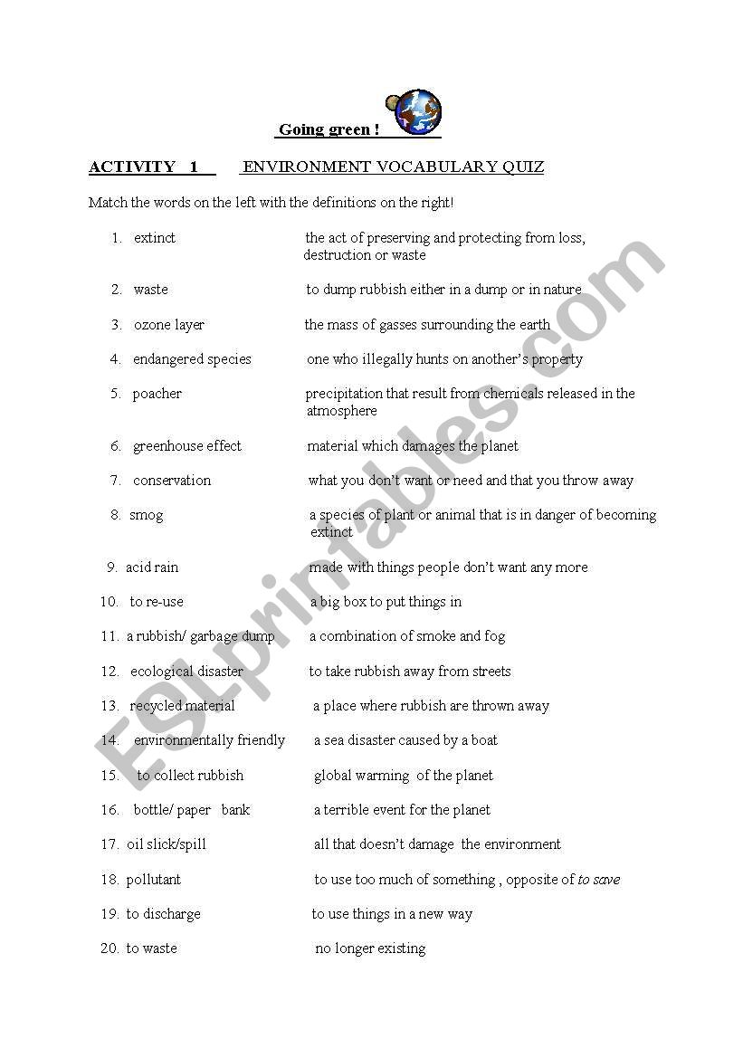 going green worksheet