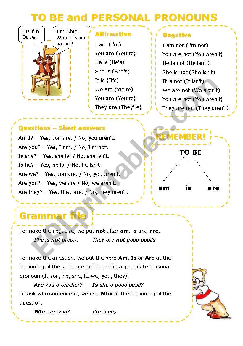 TO BE and PERSONAL PRONOUNS worksheet