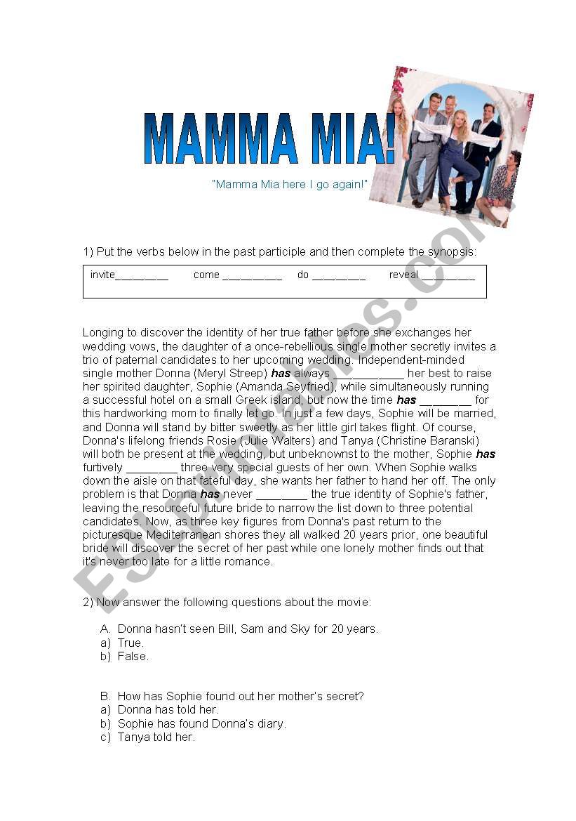 Mamma Mia (movie Activity) - with answers!