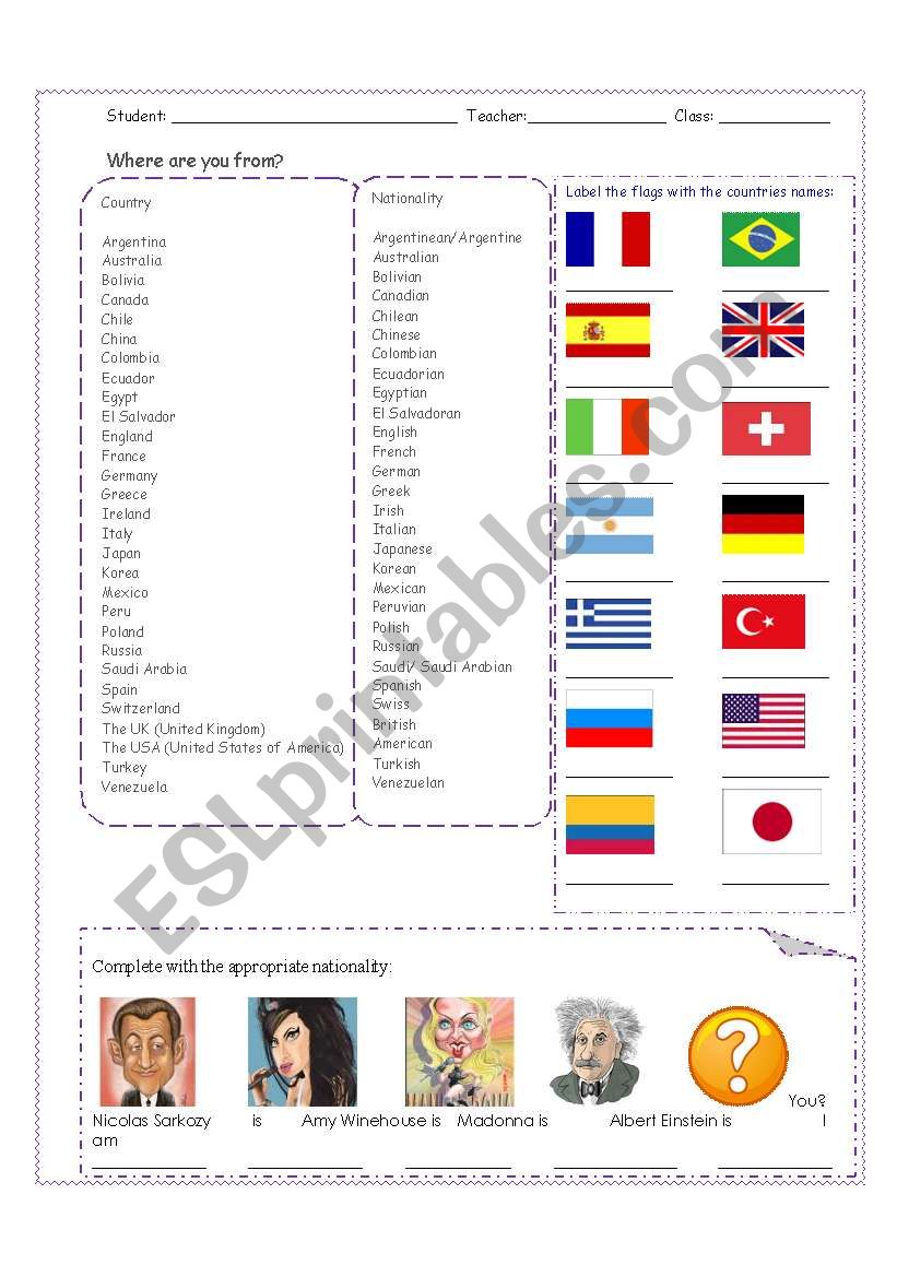 Countries & Nationalities worksheet