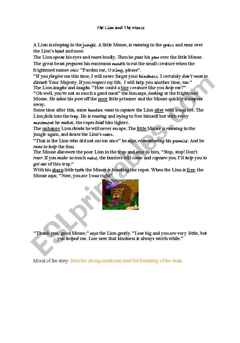 The lion and the Mouse  worksheet