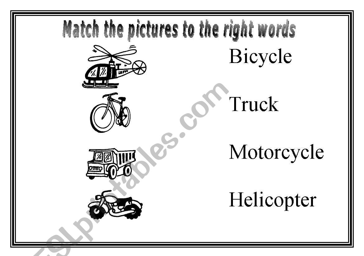 transportation matching words worksheet