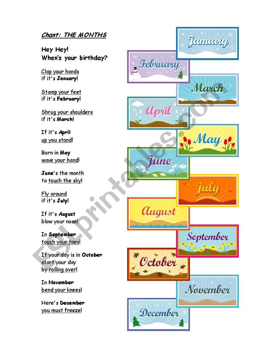 Chant of the months worksheet