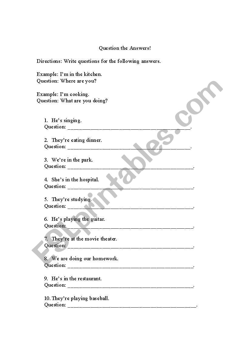 Question the Answers! worksheet