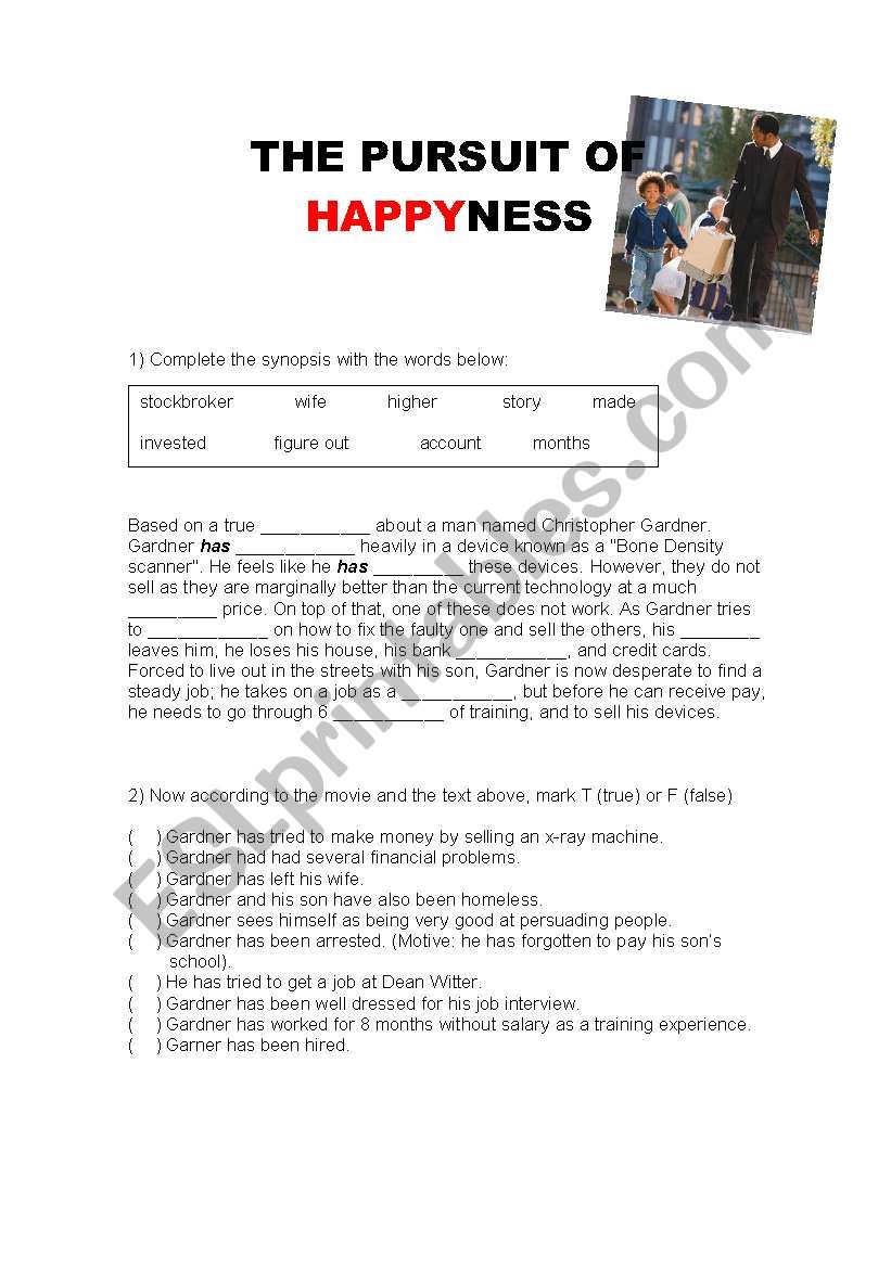 The Pursuit of HappYness (movie activity) - with answers!