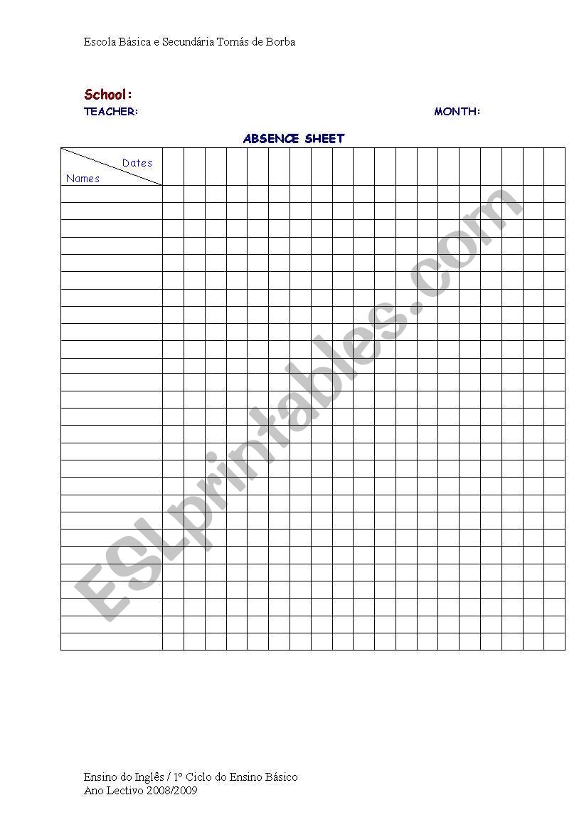 Absence Sheet worksheet