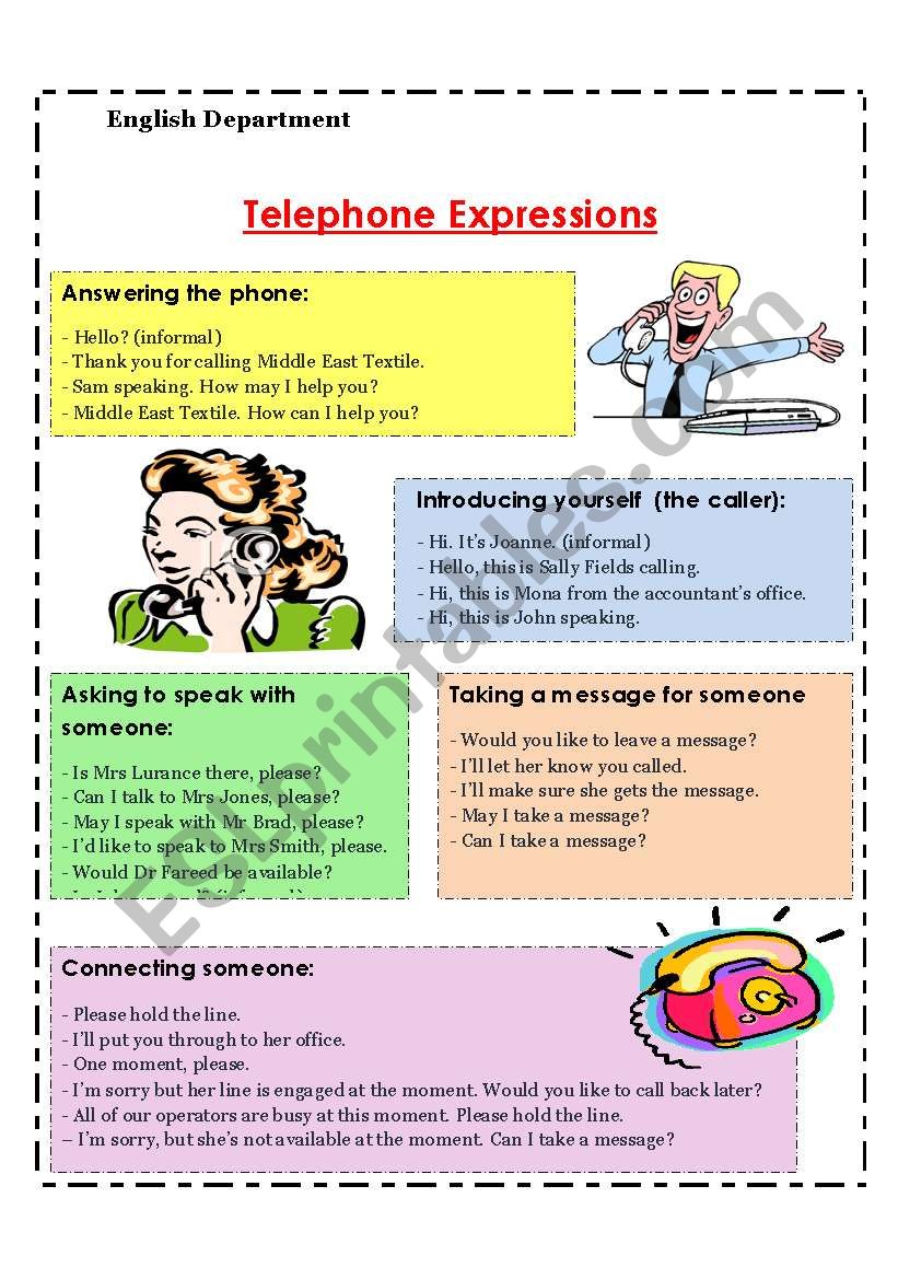 telephone expressions worksheet