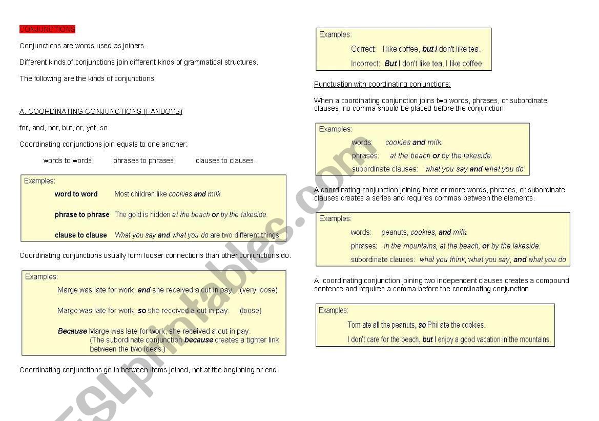 Conjunctions worksheet