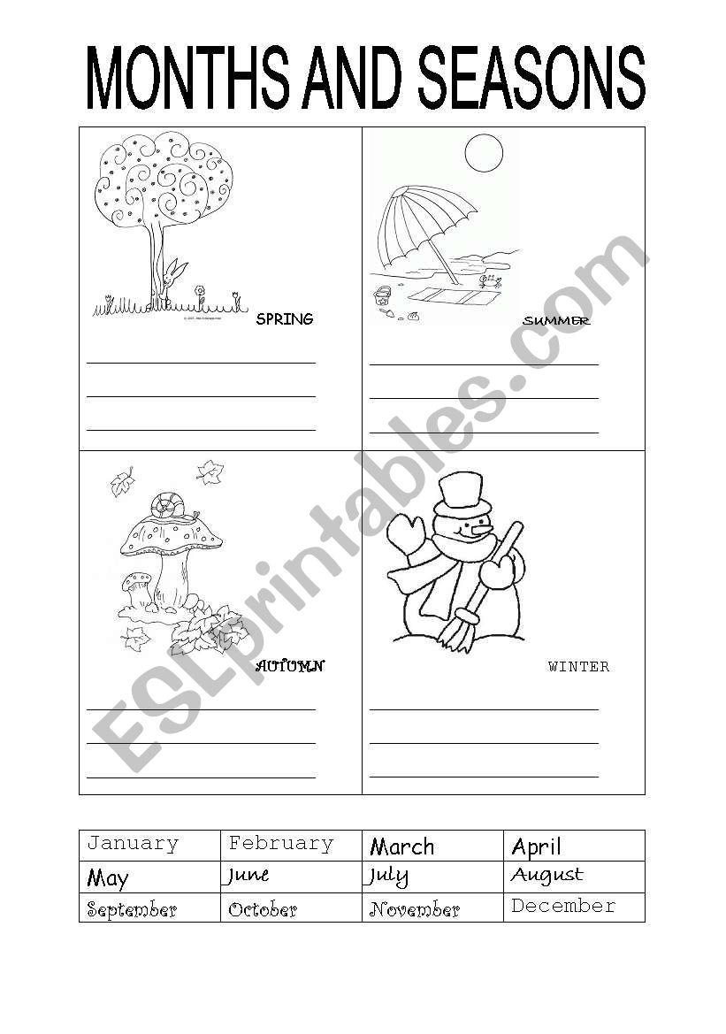 Months and seasons worksheet