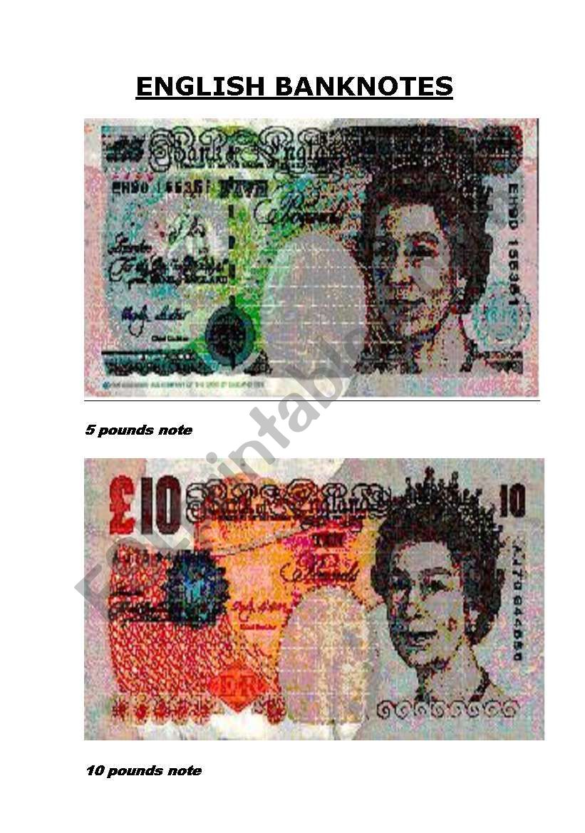 English Banknotes worksheet