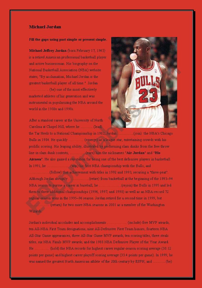 Michael Jordan - Past simple worksheet