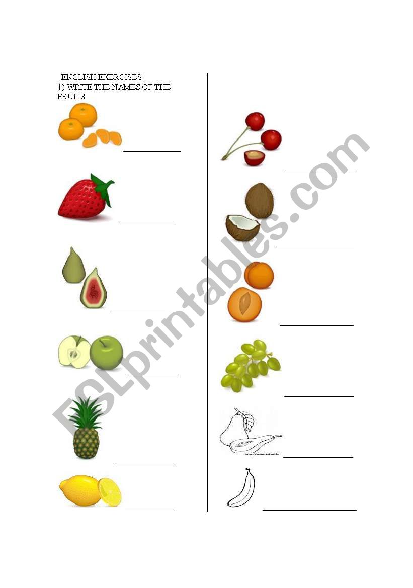 Fruits worksheet