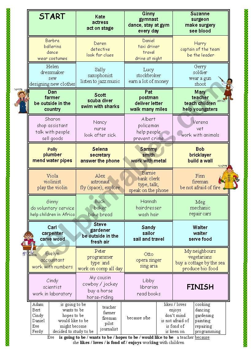 FUN Jobs BOARDGAME + routine / gerunds - 20 EXERCISES / GAMEs + key + BW + Teacher´s notes ((8_PAGES)) FUN Jobs BOARDGAME + routine / gerunds - 20 EXERCISES / GAMEs + key + BW + Teacher´s notes ((8_PAGES))