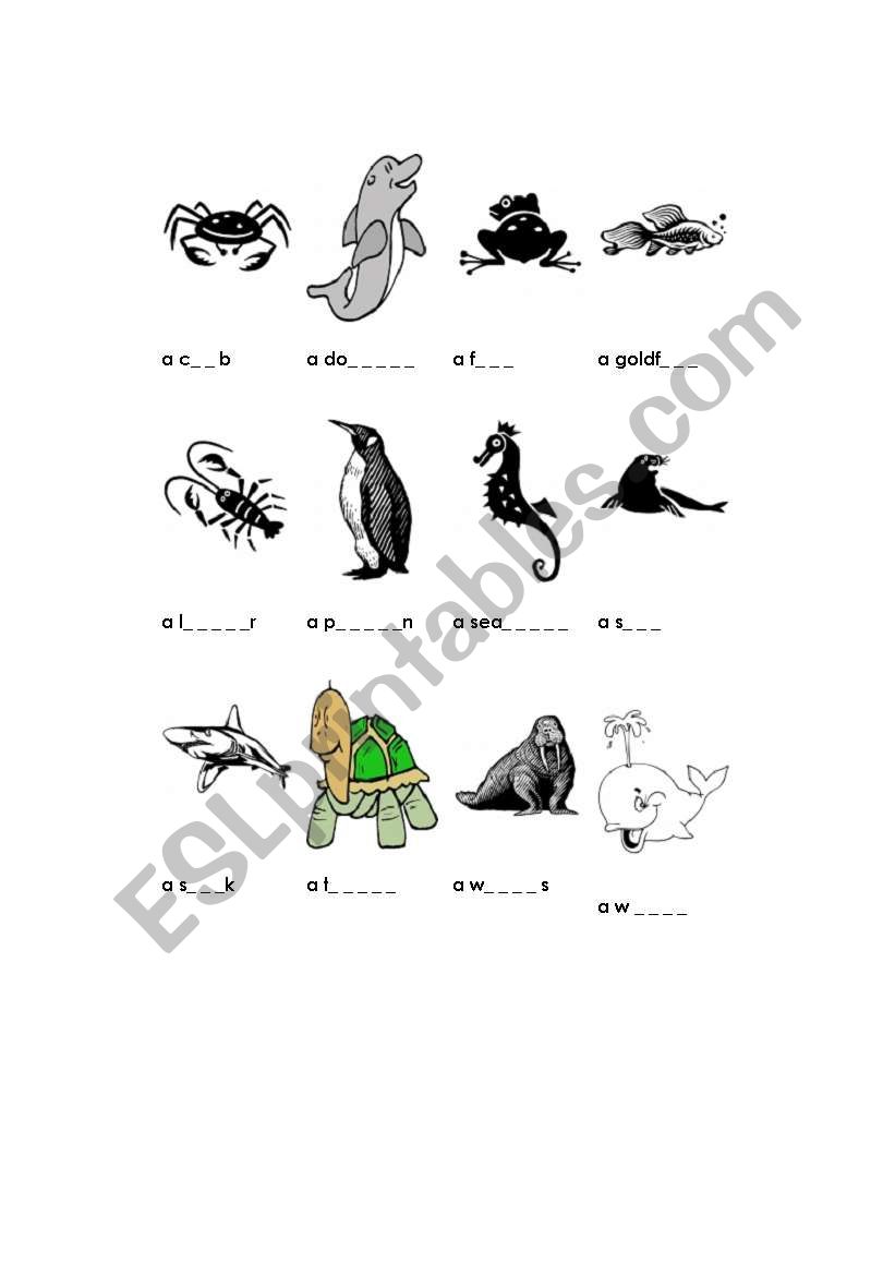 Sea Animals worksheet