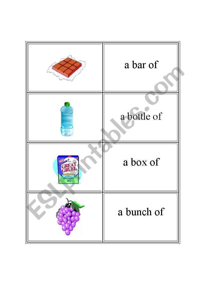 Quantities and containers memory game