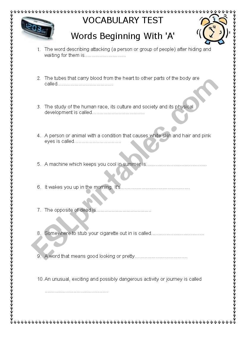 vocabulary worksheet