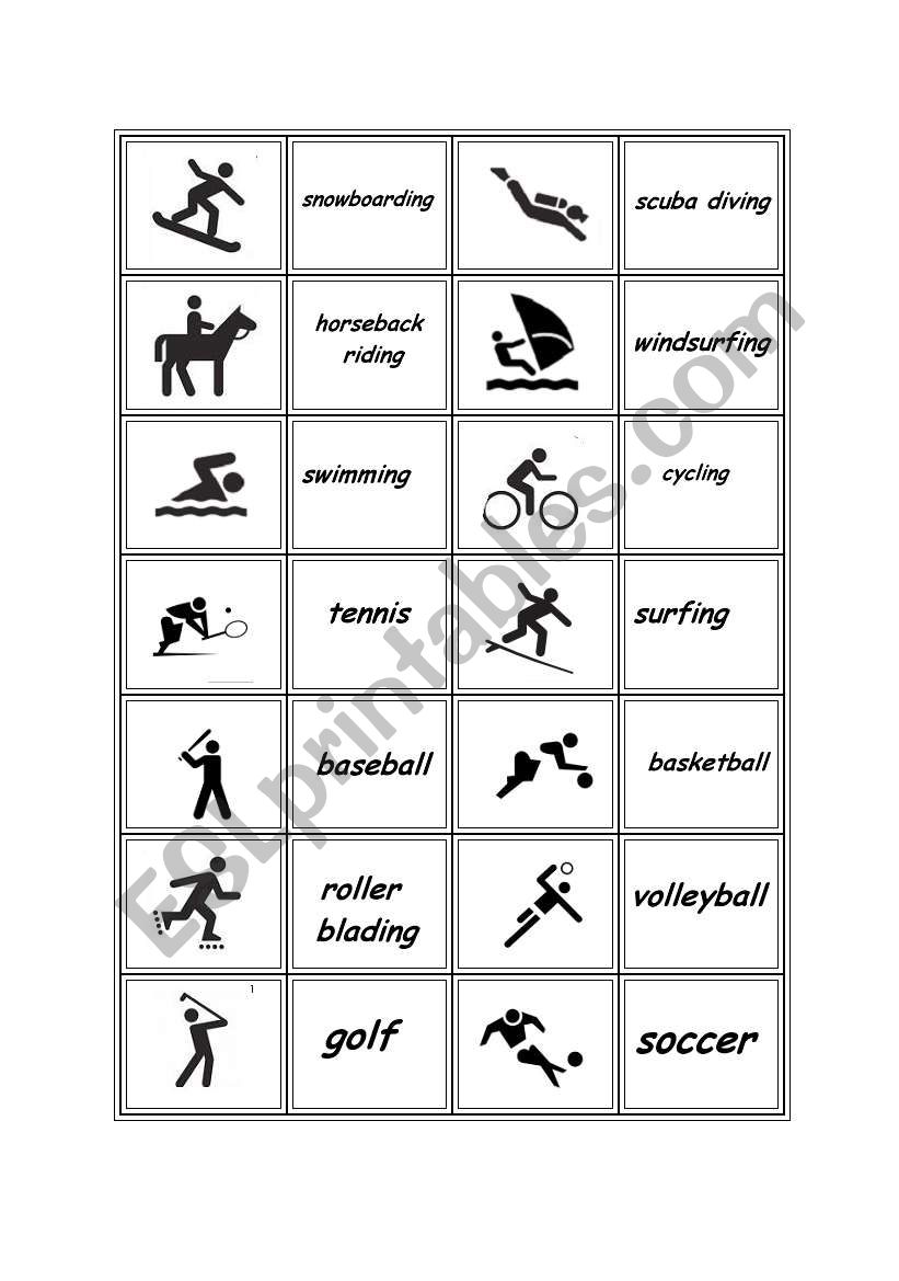 sports memory game esl worksheet by d n p