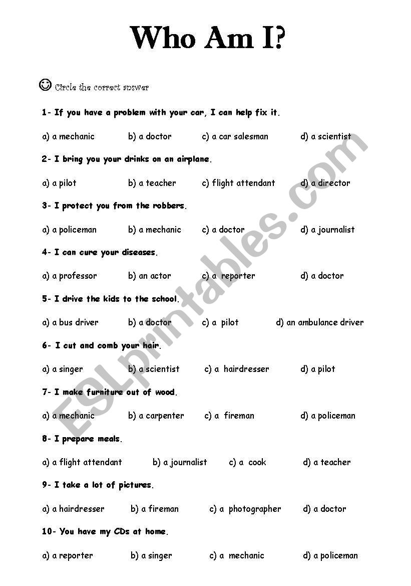 Who am I? worksheet