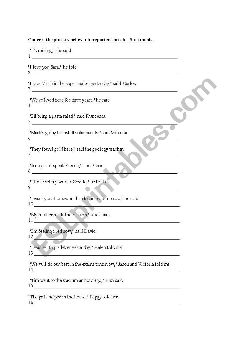 Report speech worksheet