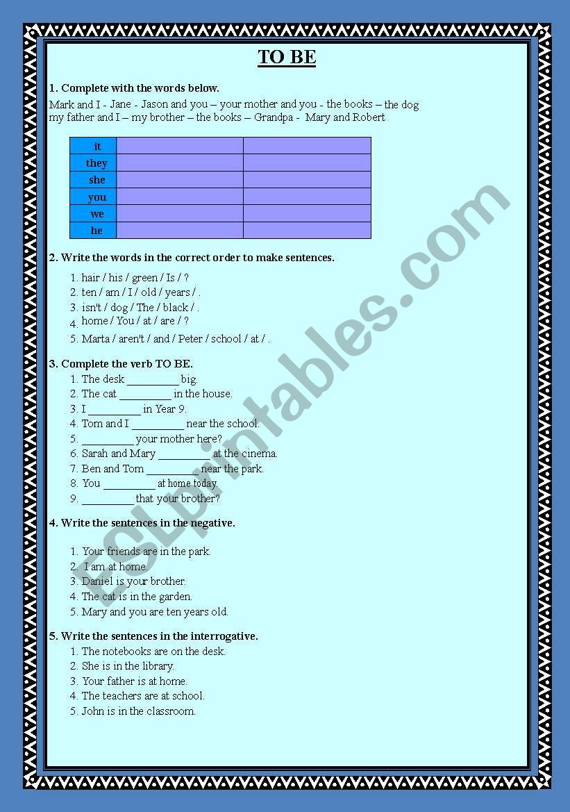 Verb TO BE worksheet