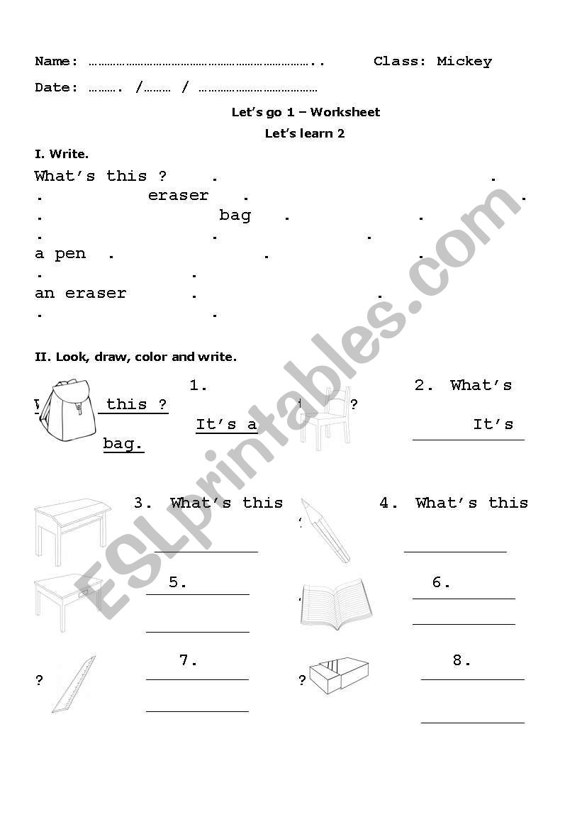 Class objects worksheet worksheet
