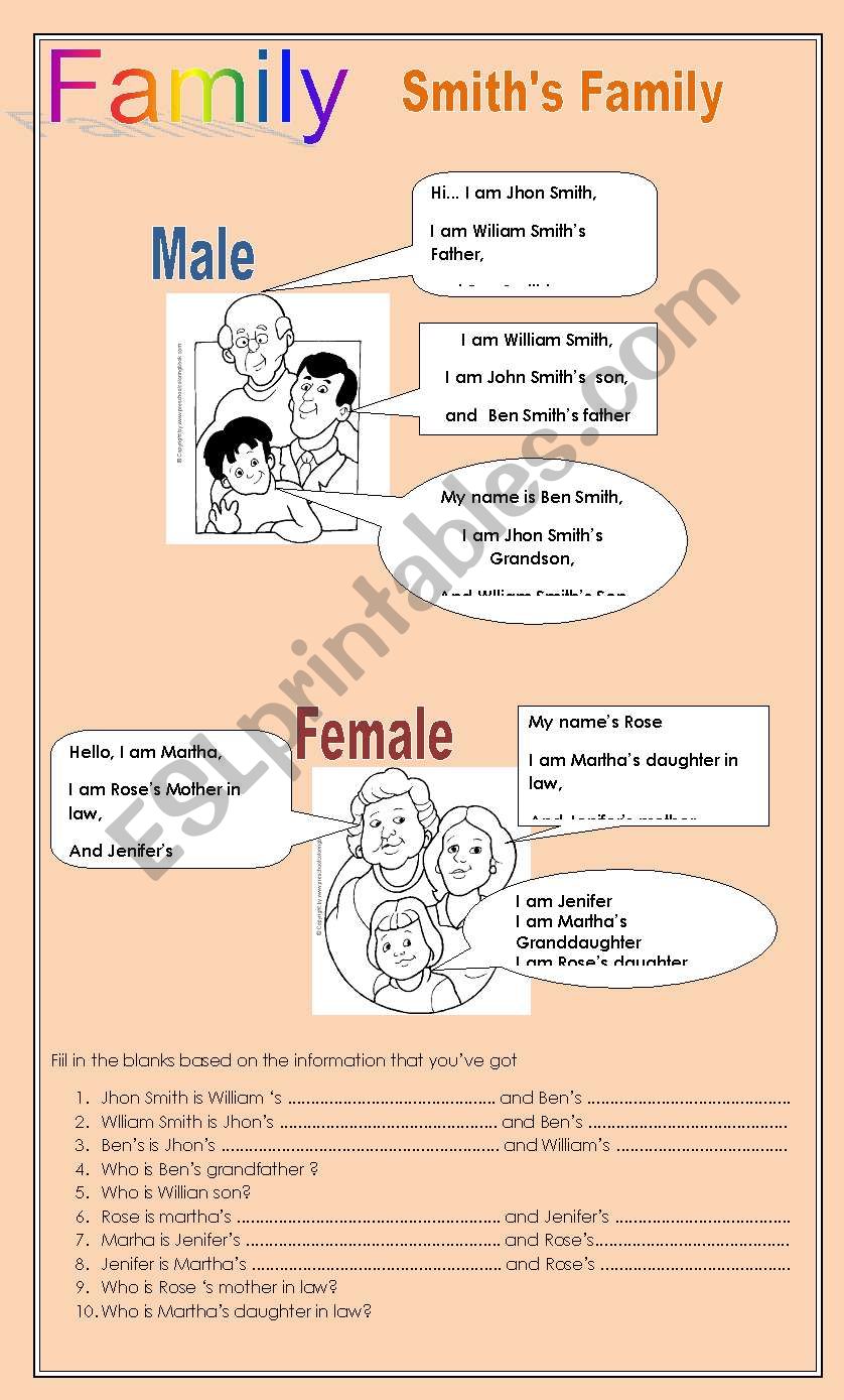 family three worksheet